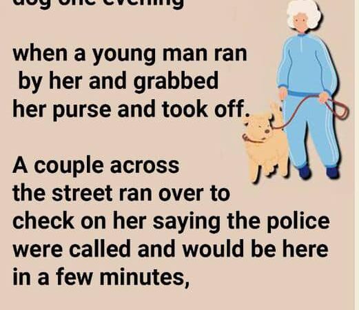 An Old Woman Was Walking Her Dog.