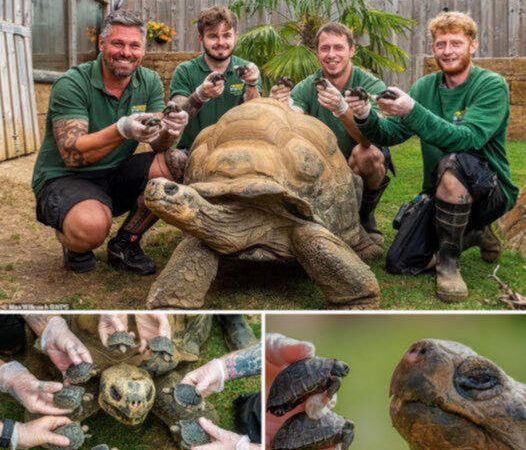 Heartwarming moment: 70-year-old tortoise happy to see eight new babies after ten years of waiting.