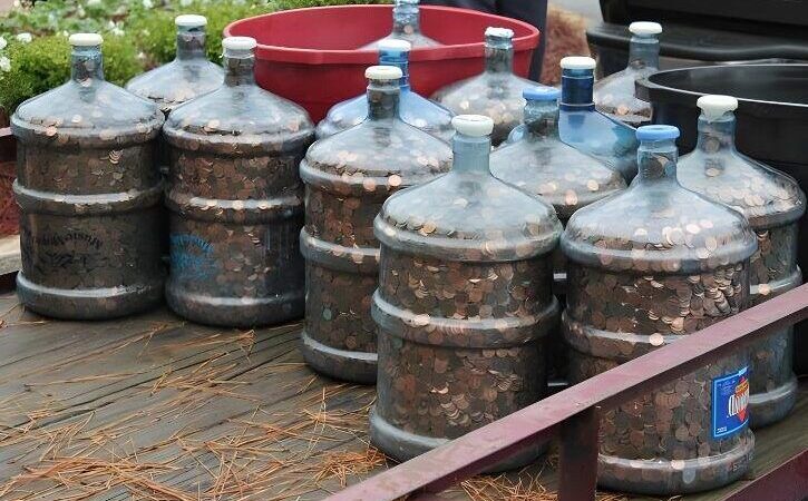 Man saves coins for 45 years, rolls 15 water jugs into bank and tells teller to deposit ’em all